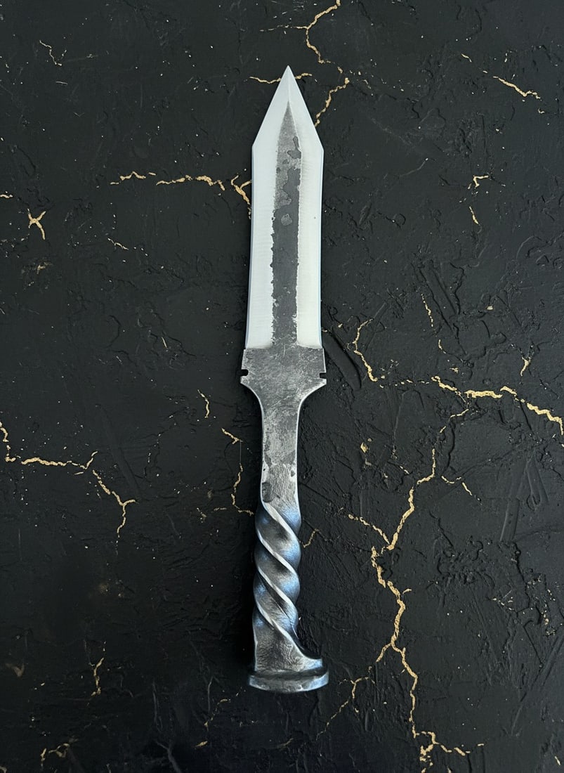 Custom 12.5" D2 Steel Railroad Spike Knife with Handcrafted Leather Sheath - 4