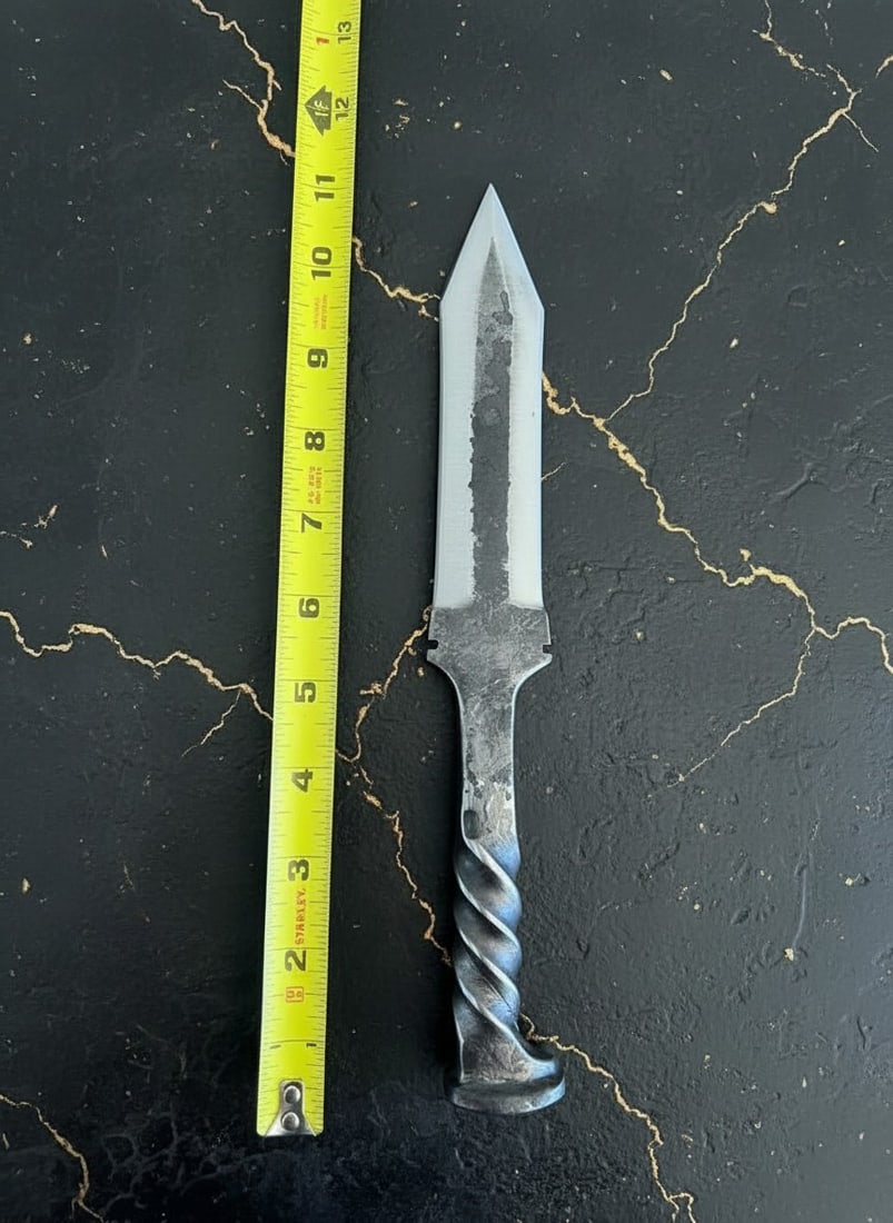 Custom 12.5" D2 Steel Railroad Spike Knife with Handcrafted Leather Sheath - 5