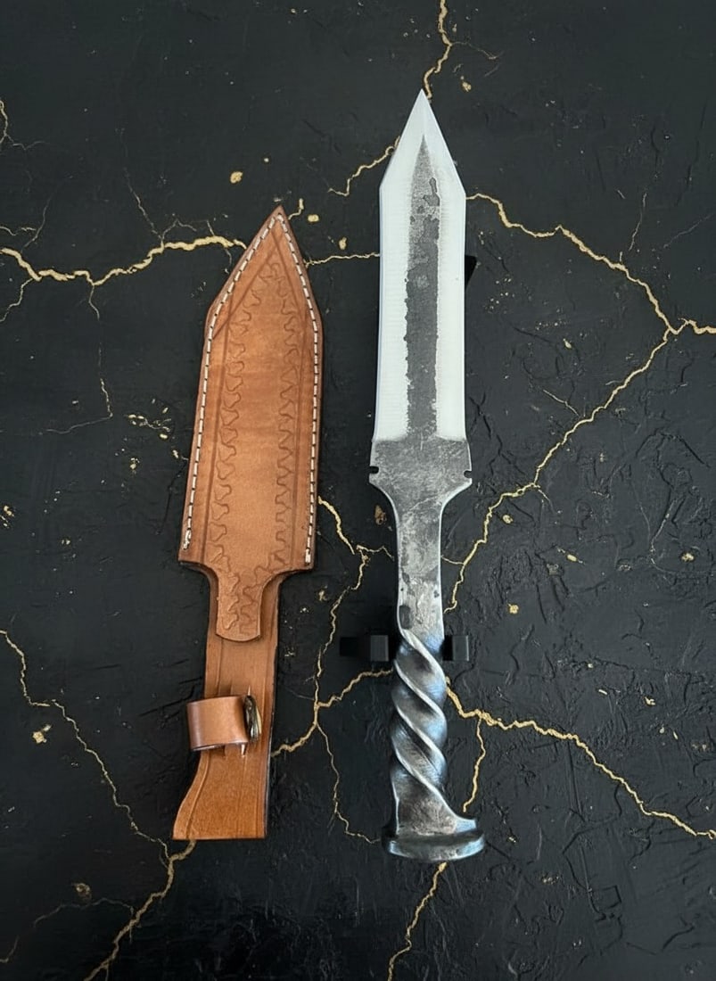 Custom 12.5" D2 Steel Railroad Spike Knife with Handcrafted Leather Sheath - 7