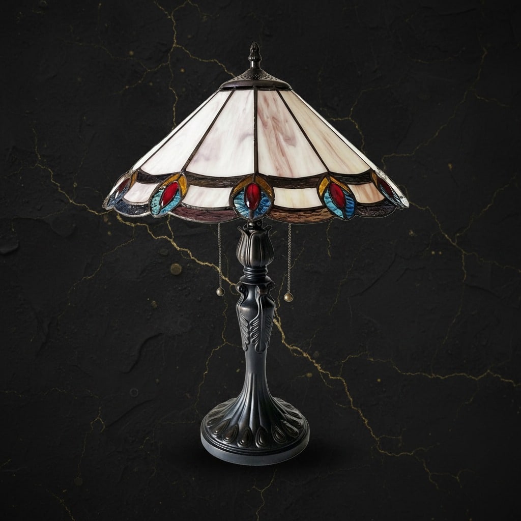 23.5in Art Nouveau Stained Glass Peacock Desk Lamp Multicolored Light - 2