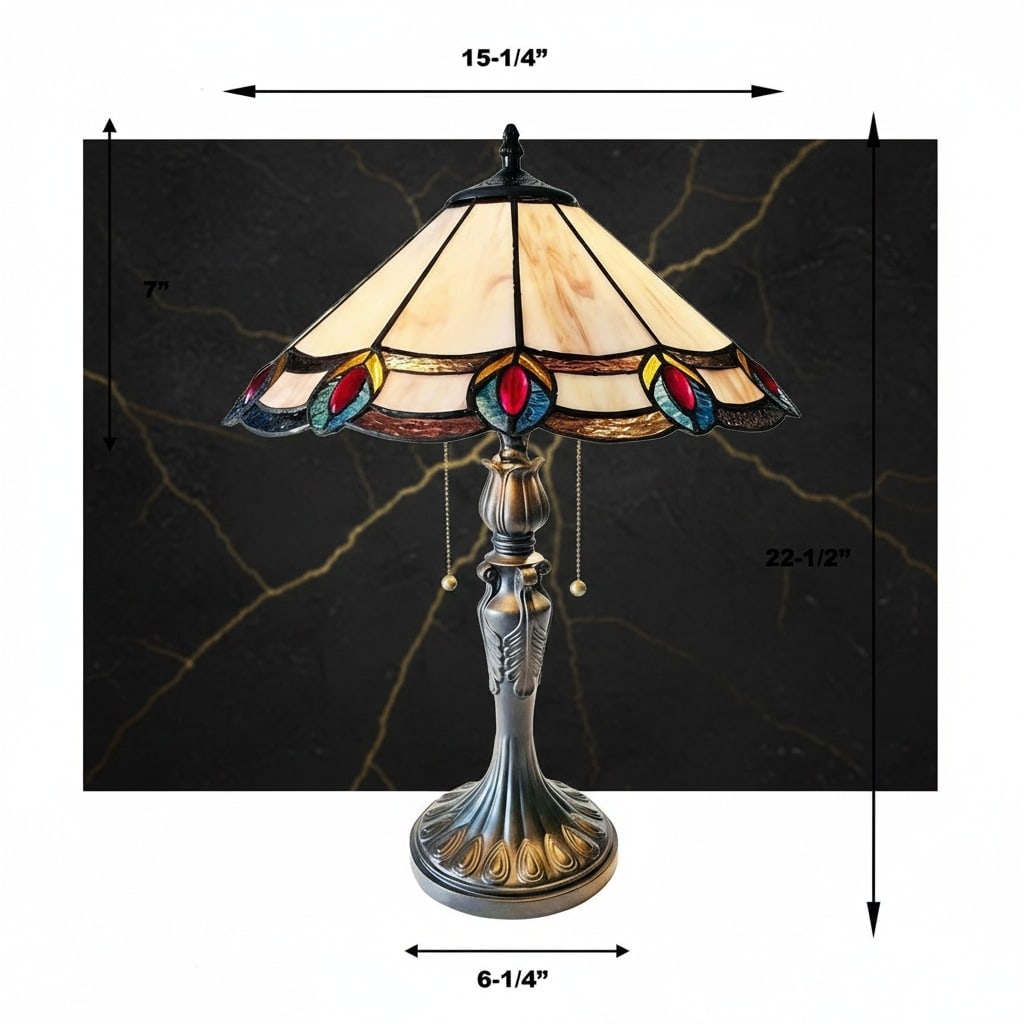 23.5in Art Nouveau Stained Glass Peacock Desk Lamp Multicolored Light - 4