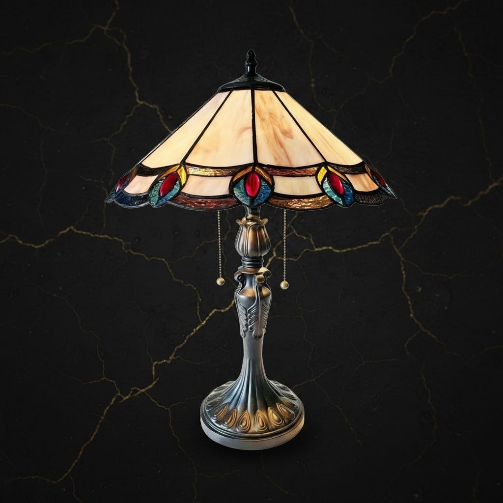 23.5in Art Nouveau Stained Glass Peacock Desk Lamp Multicolored Light - 5