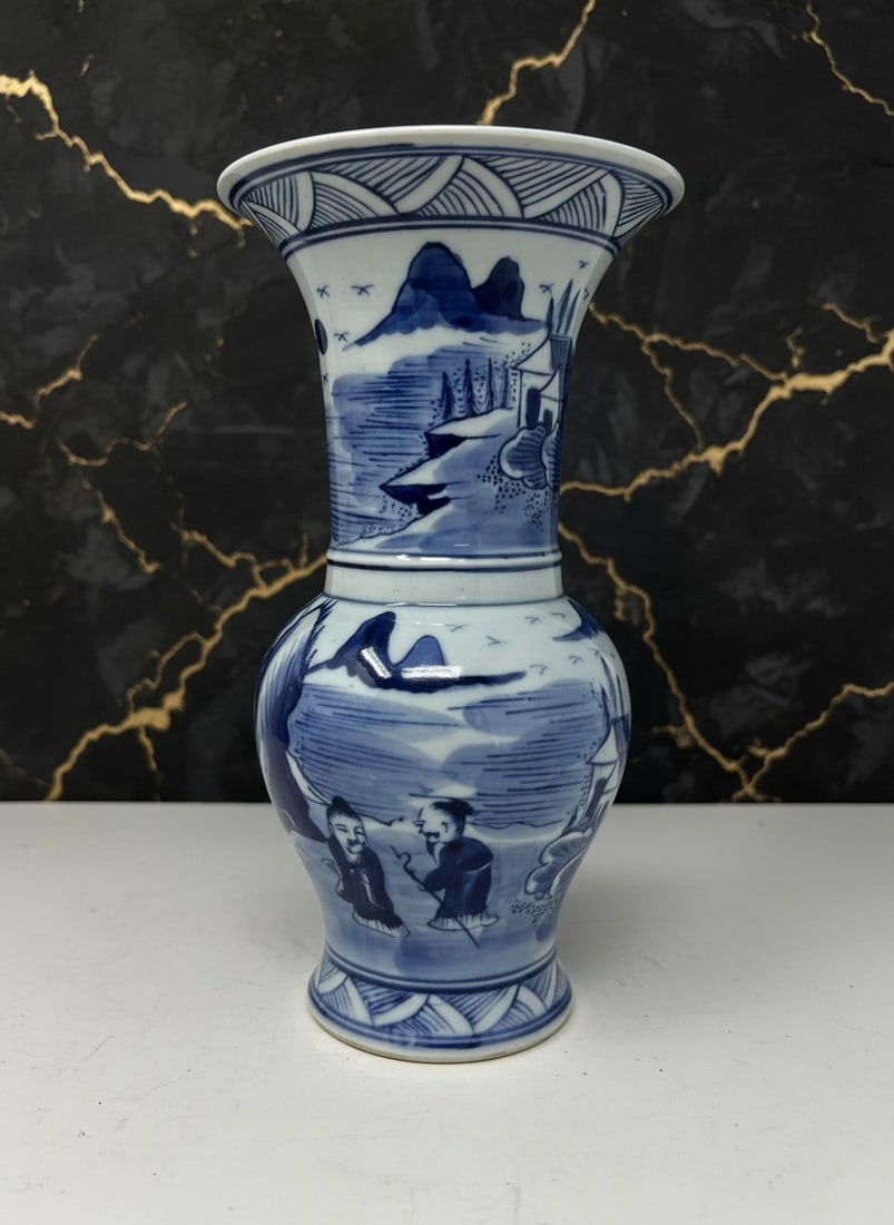 9.5" Tall Chinese Porcelain Vase Vintage Kangxi Style Floral Decor Vessel - 2