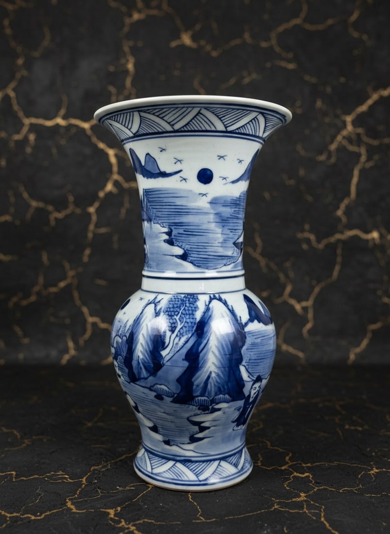 9.5" Tall Chinese Porcelain Vase Vintage Kangxi Style Floral Decor Vessel - 3