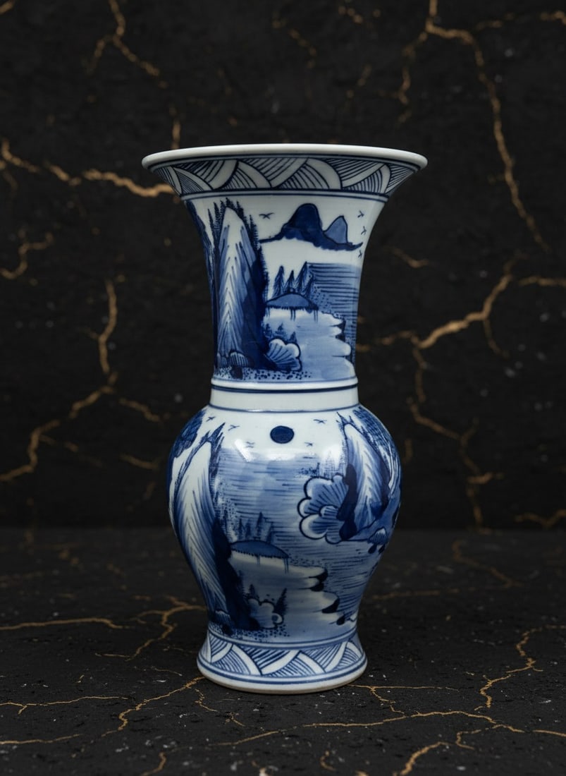 9.5" Tall Chinese Porcelain Vase Vintage Kangxi Style Floral Decor Vessel - 4