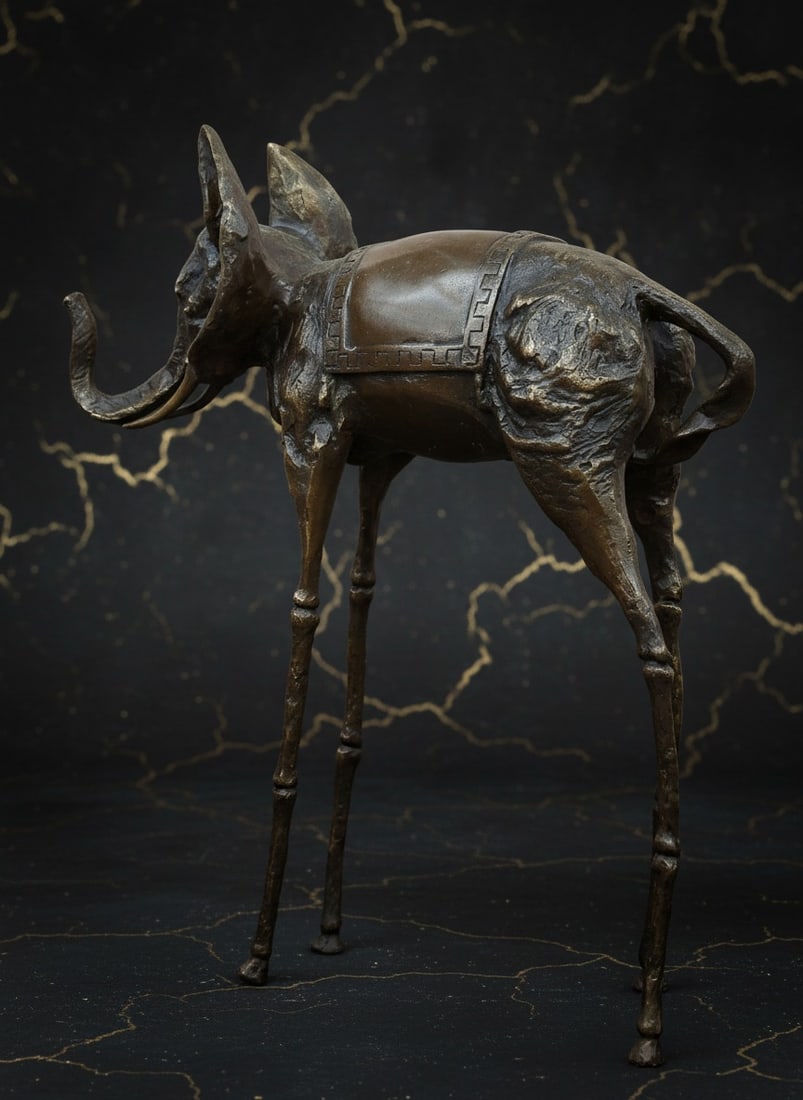 Surrealist Elephant Bronze Statue Signed Figurine Sculpture Art Decor - 2
