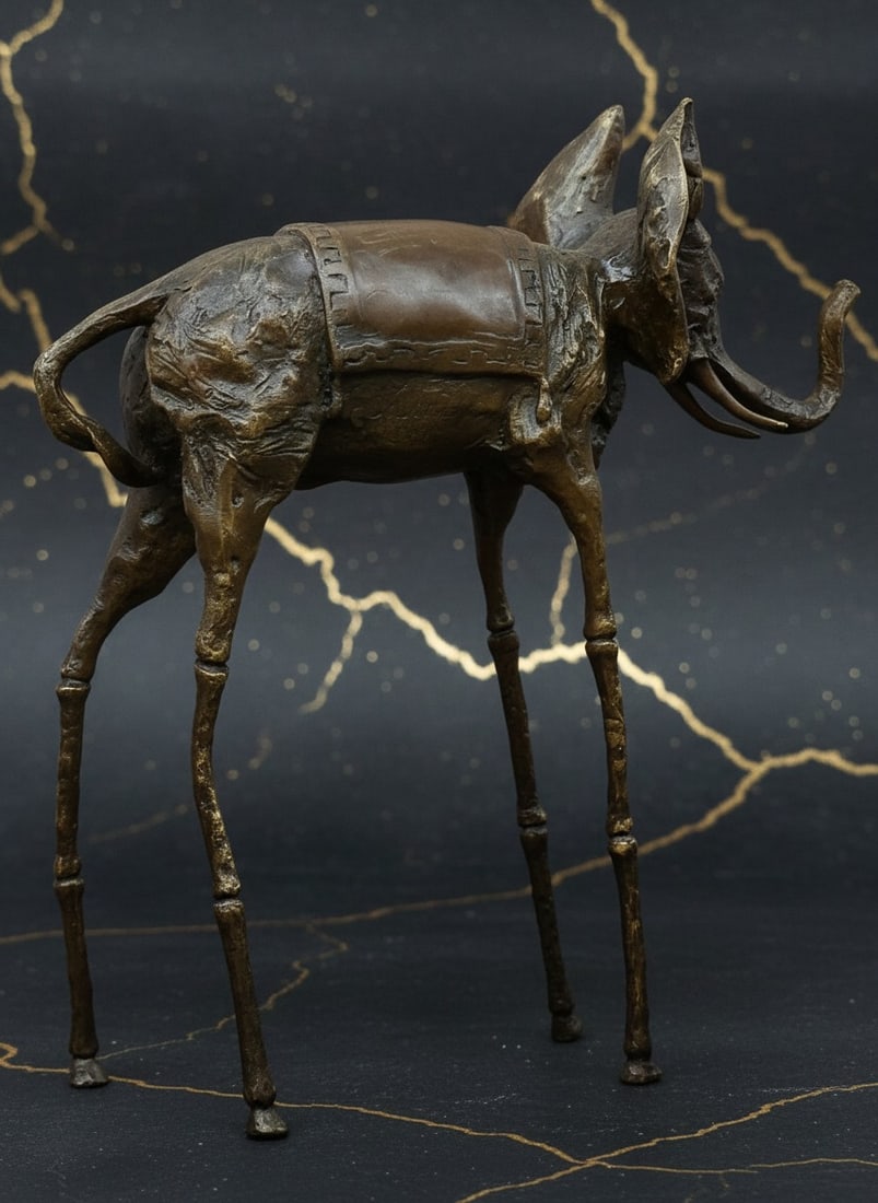 Surrealist Elephant Bronze Statue Signed Figurine Sculpture Art Decor - 3