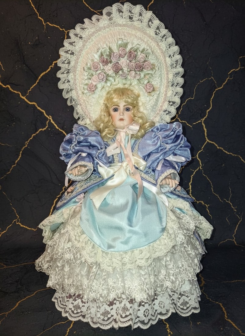 22" Antique Style Bebe Jumeau Doll Pink Blue Outfit Pat Loveless 1996 (1 of 11)