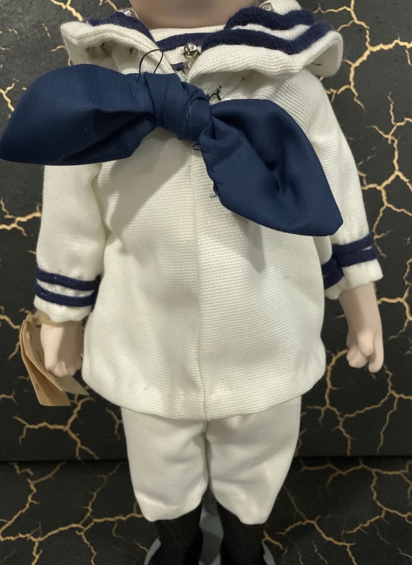 12" Porcelain Sailor Boy Doll Bisque Figurine Vintage Style Nautical Outfit - 3