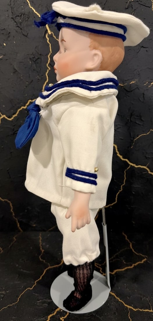 12" Porcelain Sailor Boy Doll Bisque Figurine Vintage Style Nautical Outfit - 5