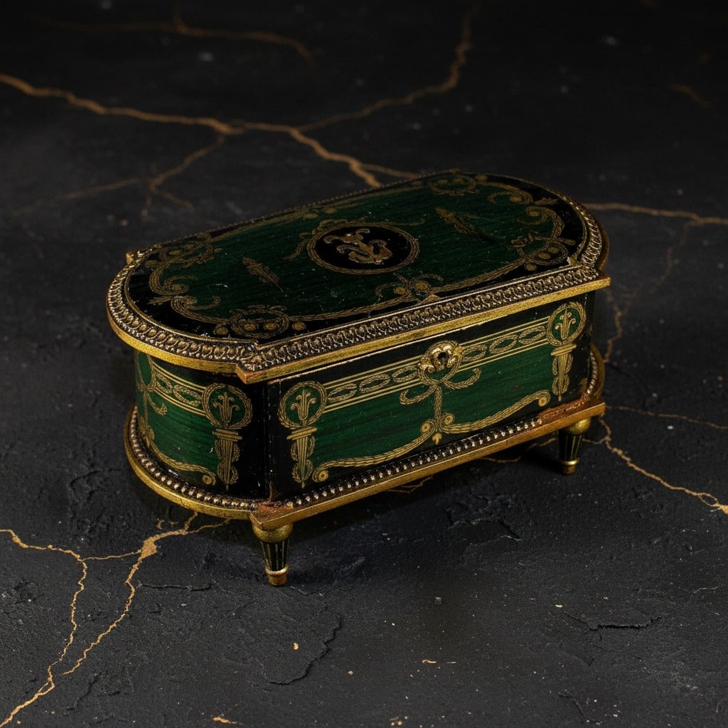Vintage Hand Painted Wood Jewelry Chest with Pedestal Feet and Applique Detail (1 of 7)