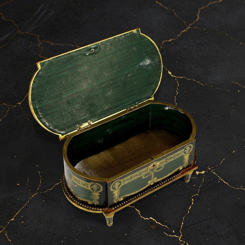 Vintage Hand Painted Wood Jewelry Chest with Pedestal Feet and Applique Detail - 5
