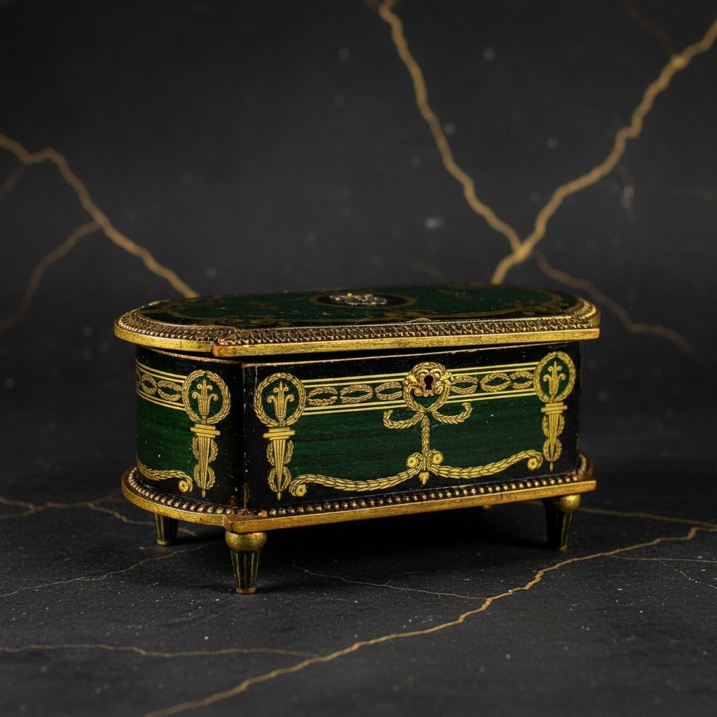 Vintage Hand Painted Wood Jewelry Chest with Pedestal Feet and Applique Detail - 7