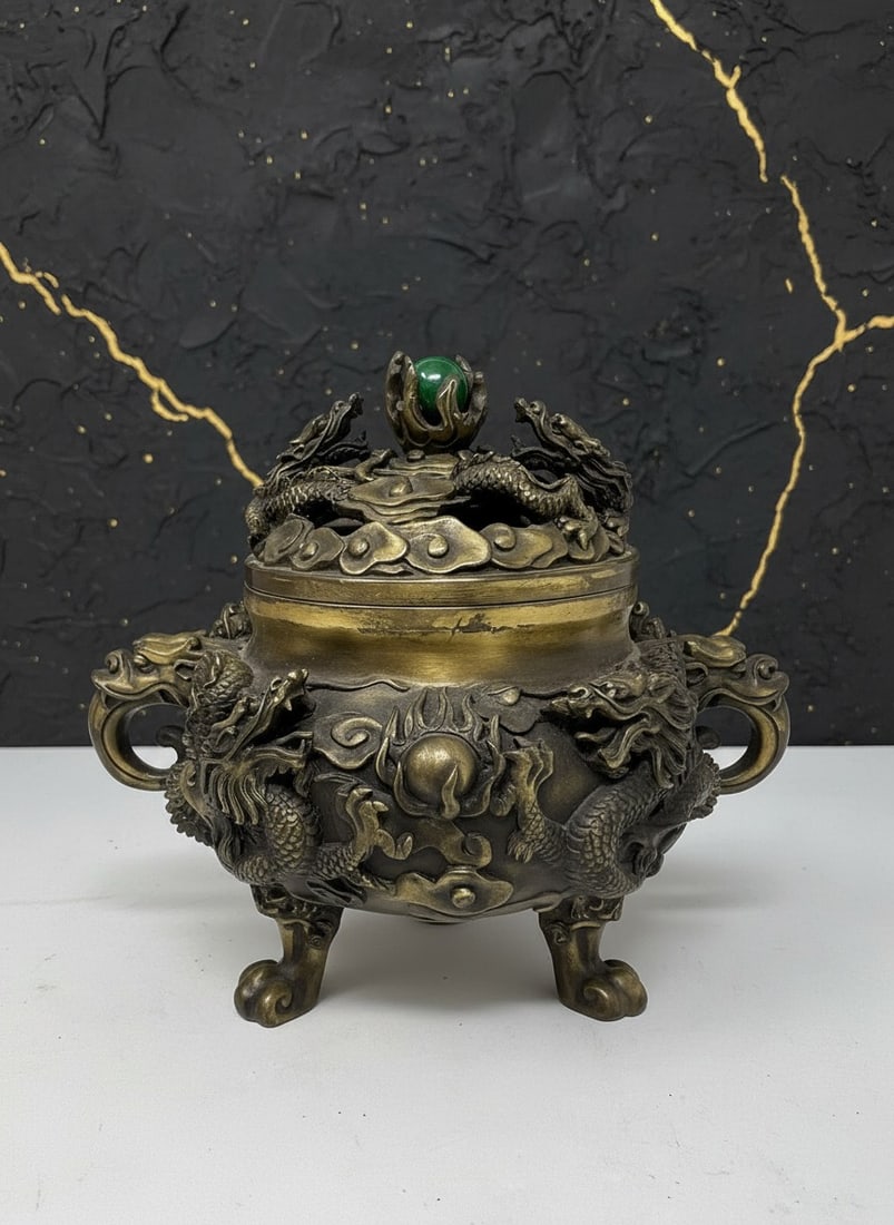 Heavy Vintage Style Chinese Bronze Figurine 7.5 Inch Desk Statue - 2