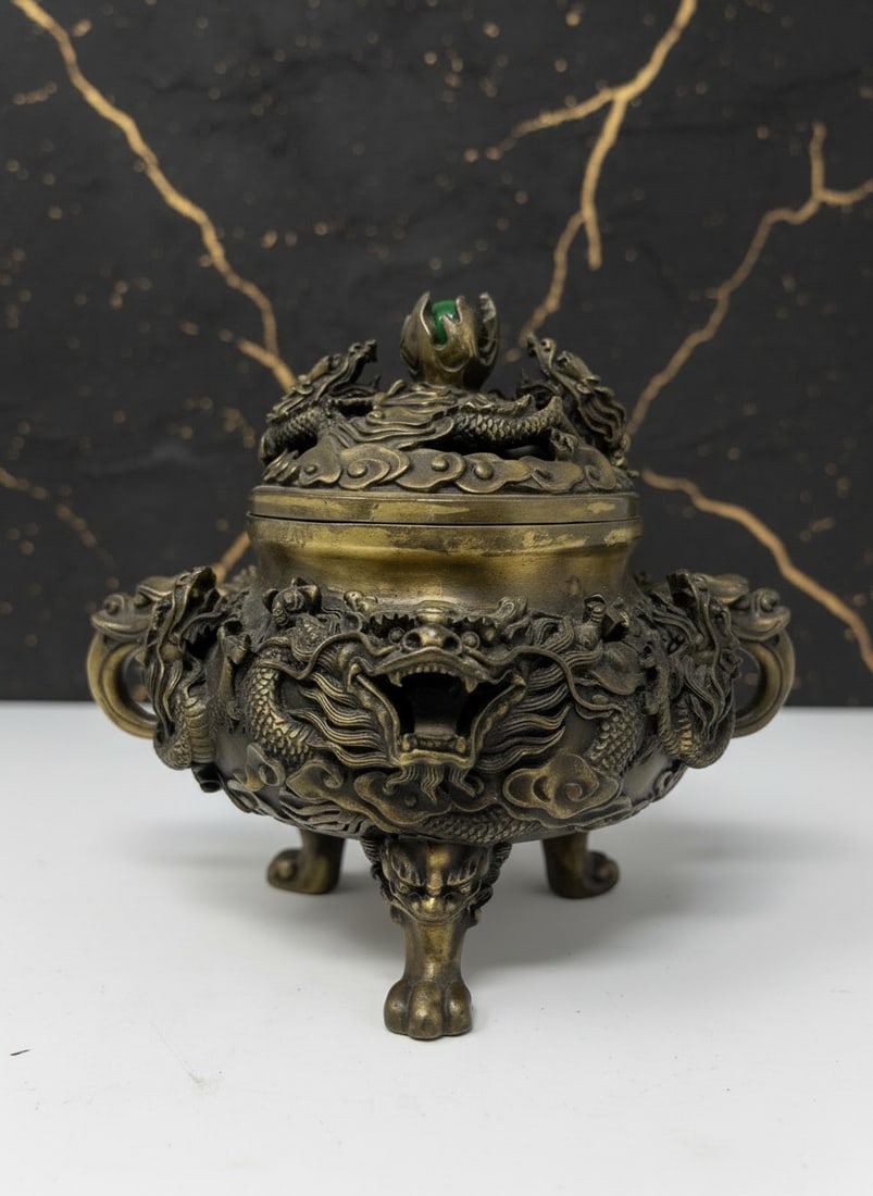 Heavy Vintage Style Chinese Bronze Figurine 7.5 Inch Desk Statue - 4
