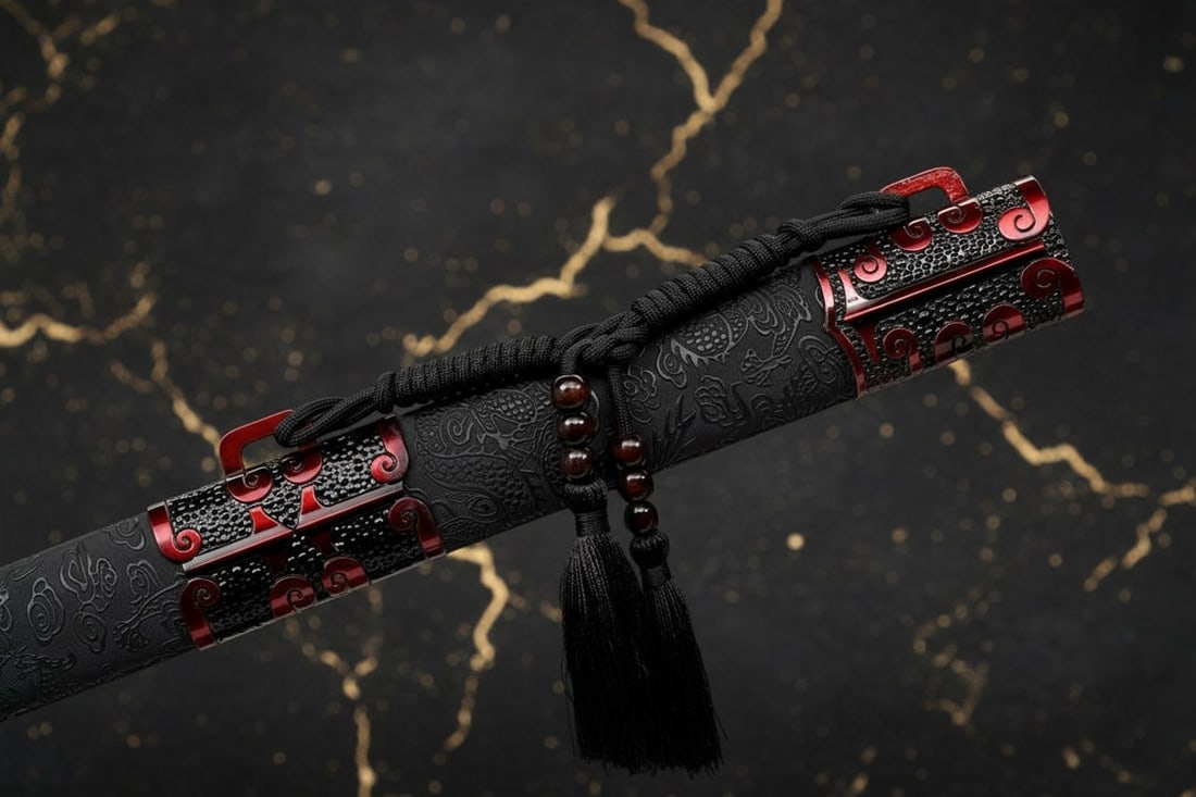 44" Functional Red Dragon Ninjato, Hand-Forged 1095 Carbon Steel Broadsword - 10