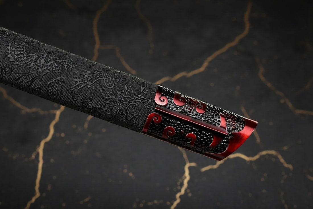 44" Functional Red Dragon Ninjato, Hand-Forged 1095 Carbon Steel Broadsword - 11