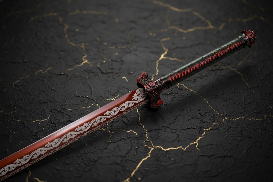 44" Functional Red Dragon Ninjato, Hand-Forged 1095 Carbon Steel Broadsword - 12