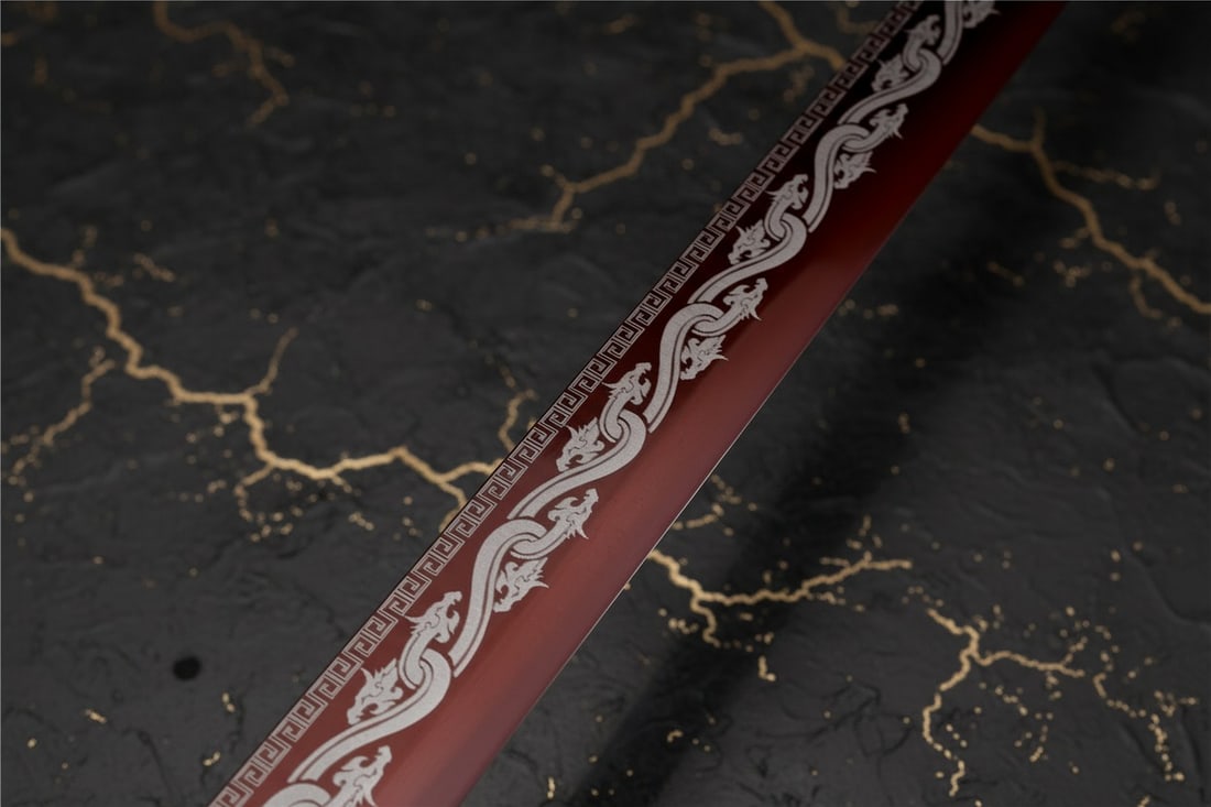 44" Functional Red Dragon Ninjato, Hand-Forged 1095 Carbon Steel Broadsword - 13