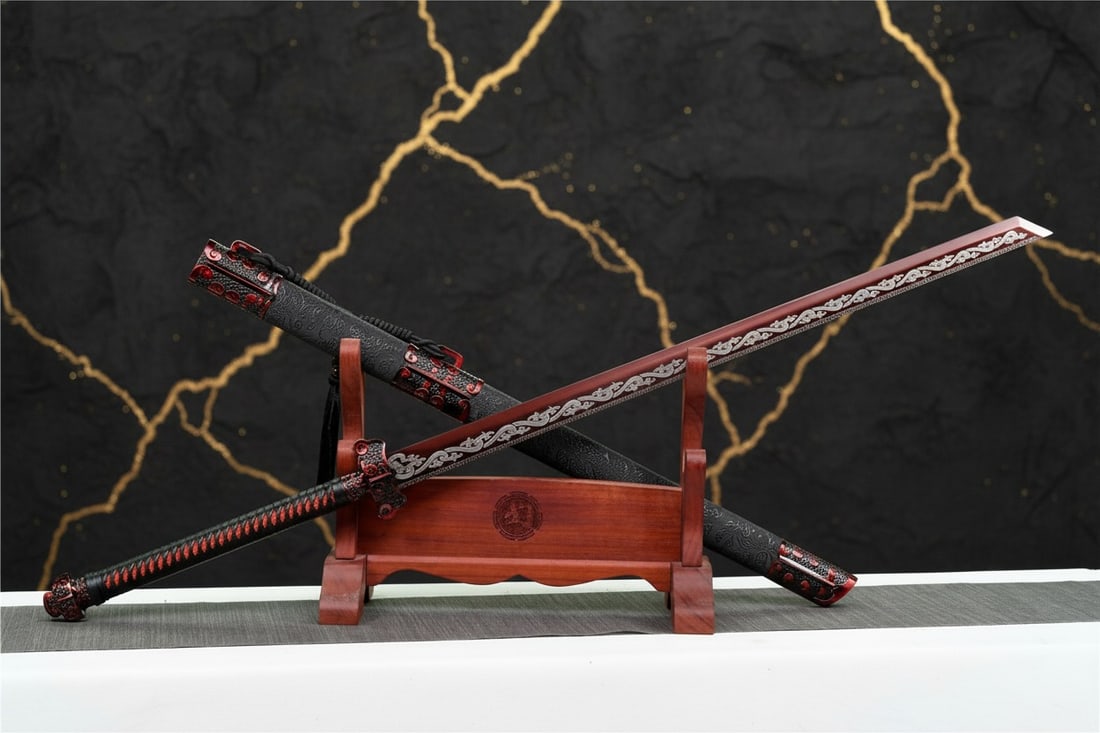 44" Functional Red Dragon Ninjato, Hand-Forged 1095 Carbon Steel Broadsword - 3