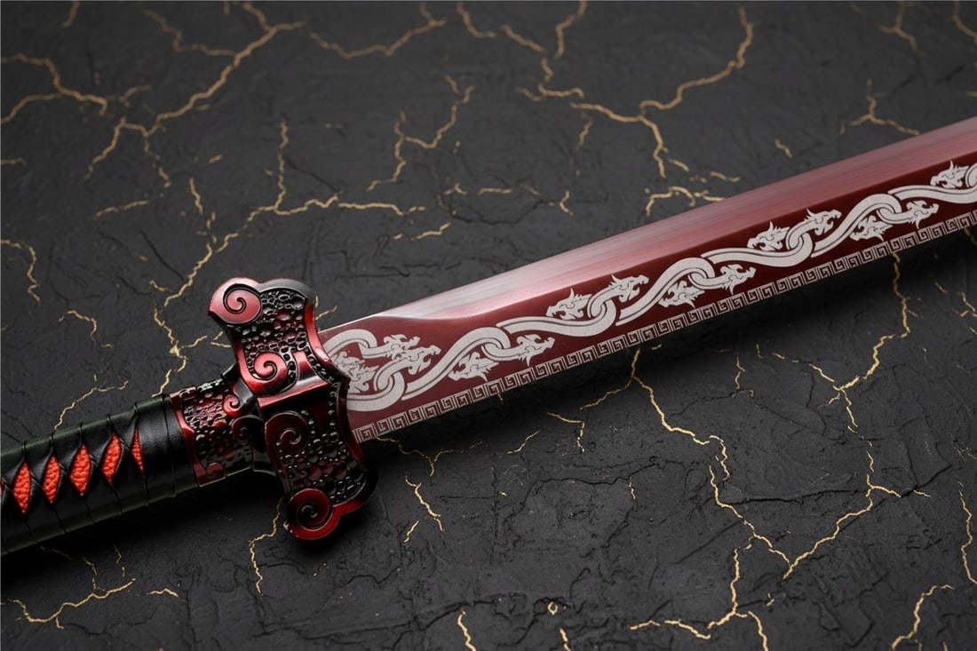 44" Functional Red Dragon Ninjato, Hand-Forged 1095 Carbon Steel Broadsword - 6