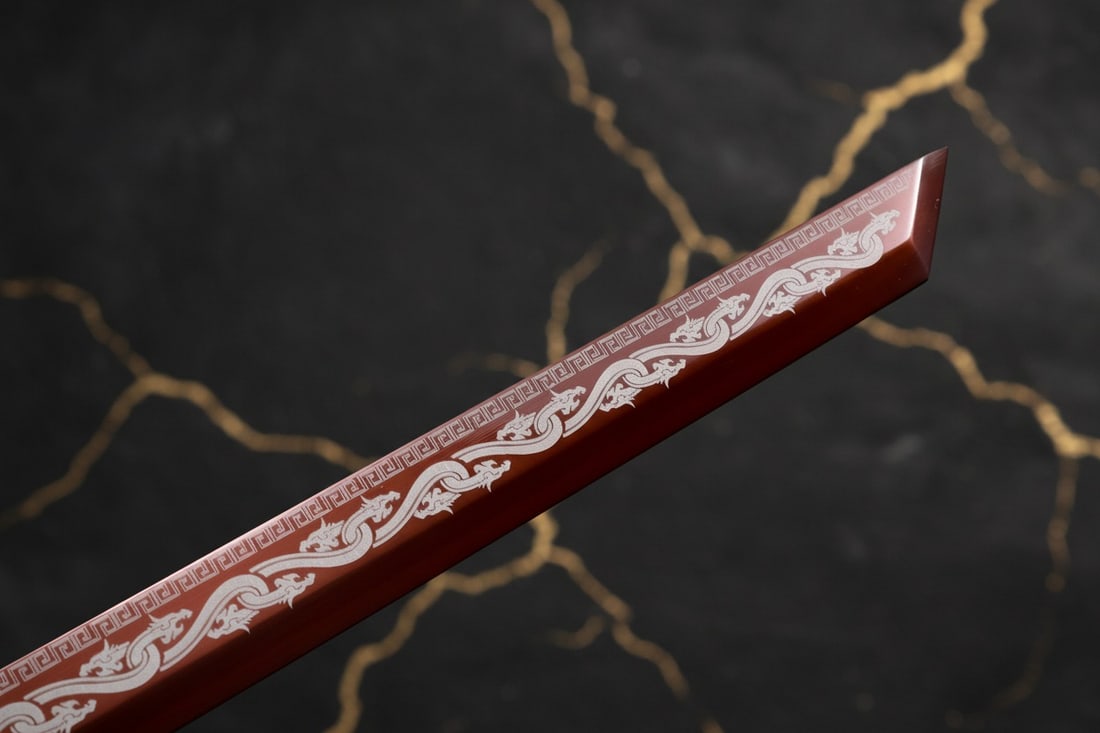 44" Functional Red Dragon Ninjato, Hand-Forged 1095 Carbon Steel Broadsword - 8
