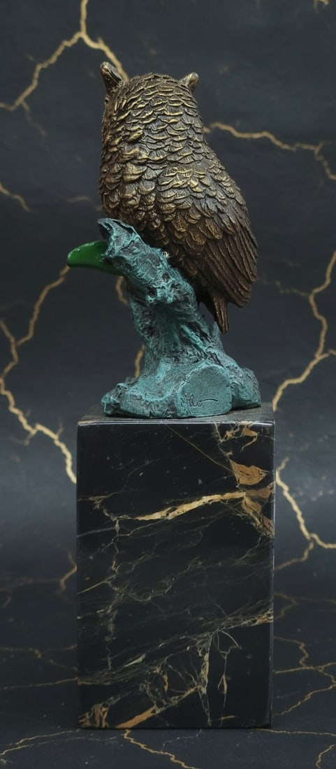 Multicolor Bronze Owl Statue Figurine Museum Grade Art Sculpture - 2