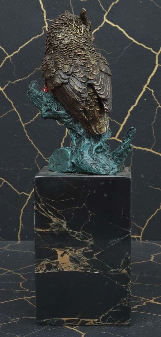 Multicolor Bronze Owl Statue Figurine Museum Grade Art Sculpture - 3