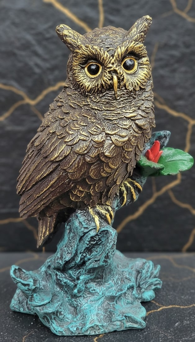 Multicolor Bronze Owl Statue Figurine Museum Grade Art Sculpture - 4