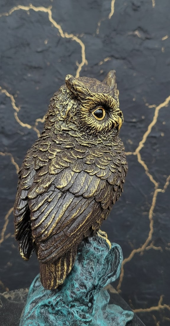 Multicolor Bronze Owl Statue Figurine Museum Grade Art Sculpture - 6