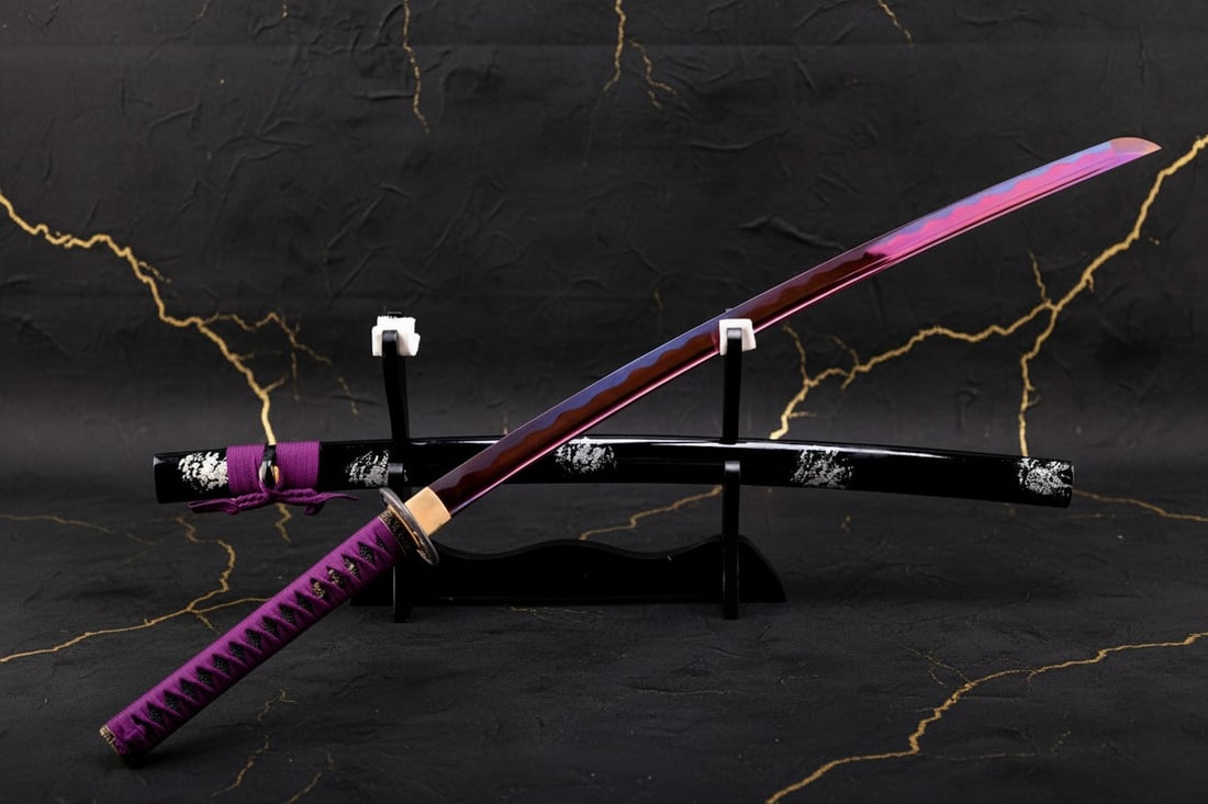 40" Hand-Forged T10 Steel Samurai Katana Sharp Functional Battle Sword Purple - 10