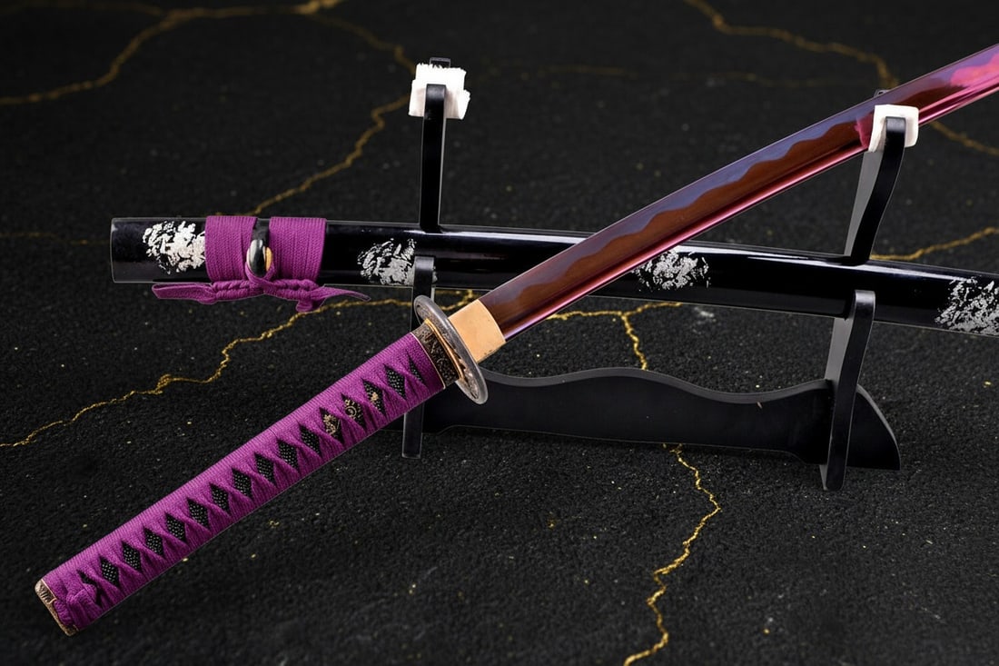 40" Hand-Forged T10 Steel Samurai Katana Sharp Functional Battle Sword Purple - 11
