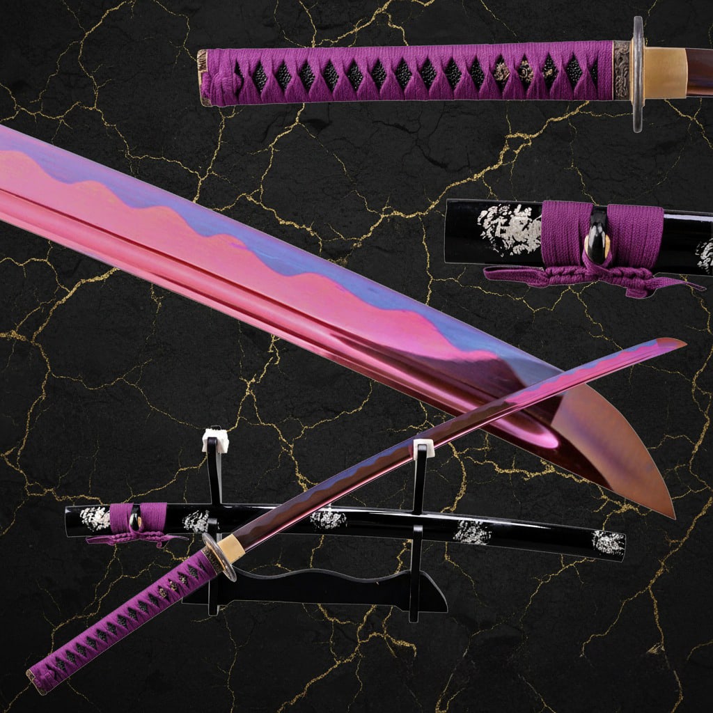 40" Hand-Forged T10 Steel Samurai Katana Sharp Functional Battle Sword Purple (1 of 13)
