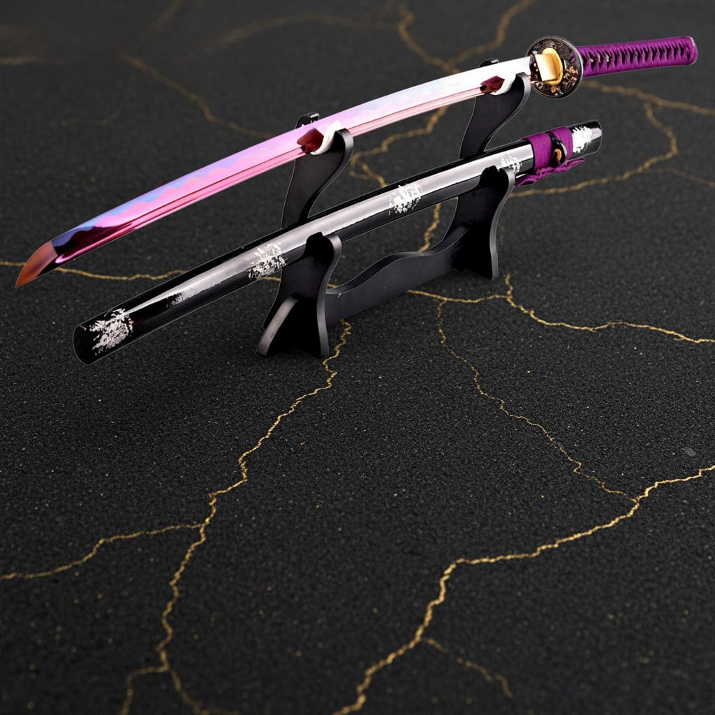 40" Hand-Forged T10 Steel Samurai Katana Sharp Functional Battle Sword Purple - 2