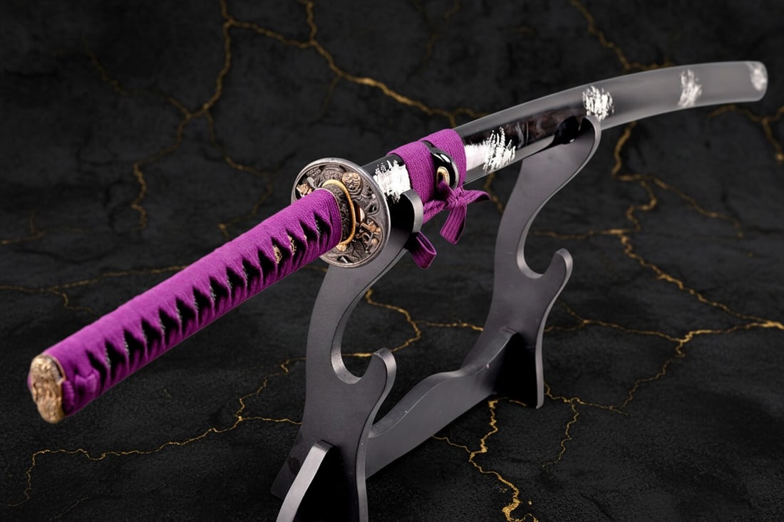 40" Hand-Forged T10 Steel Samurai Katana Sharp Functional Battle Sword Purple - 3
