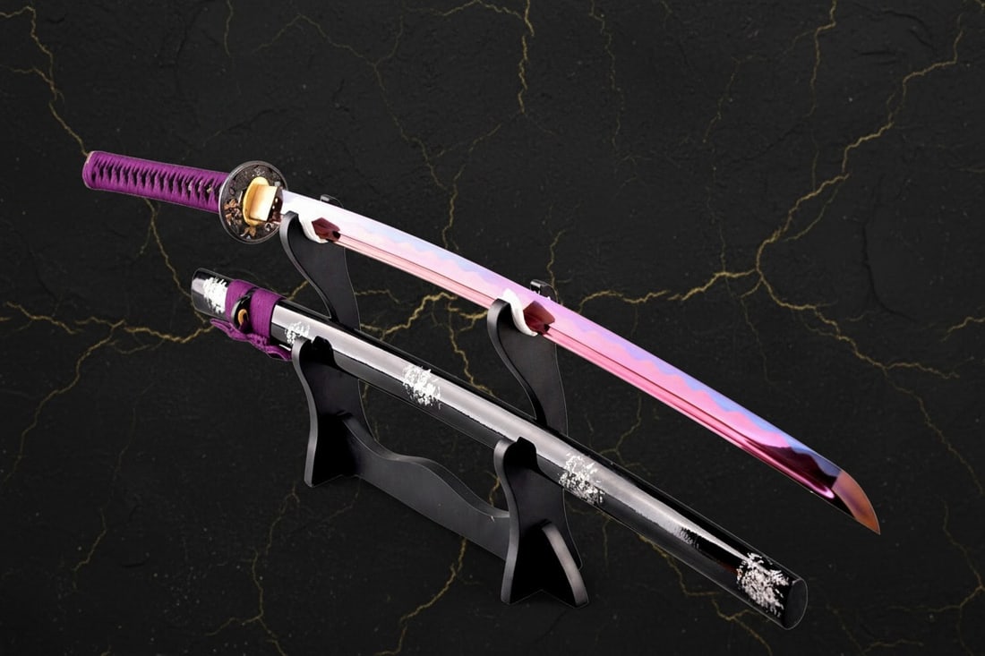 40" Hand-Forged T10 Steel Samurai Katana Sharp Functional Battle Sword Purple - 4