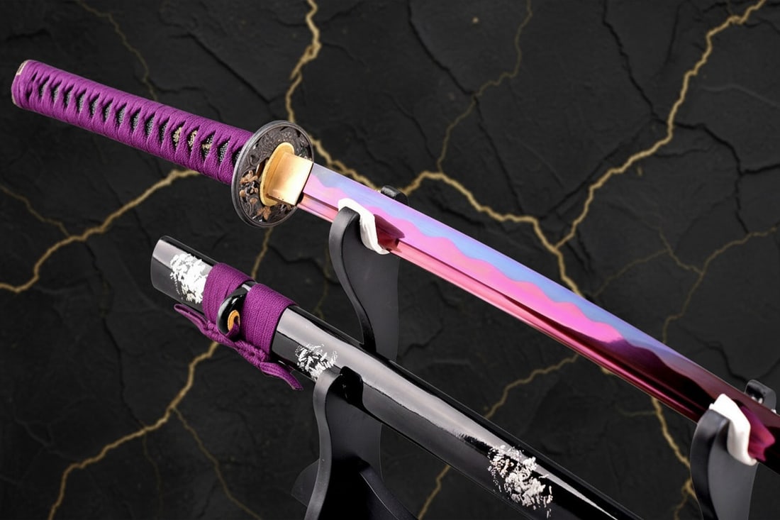40" Hand-Forged T10 Steel Samurai Katana Sharp Functional Battle Sword Purple - 5