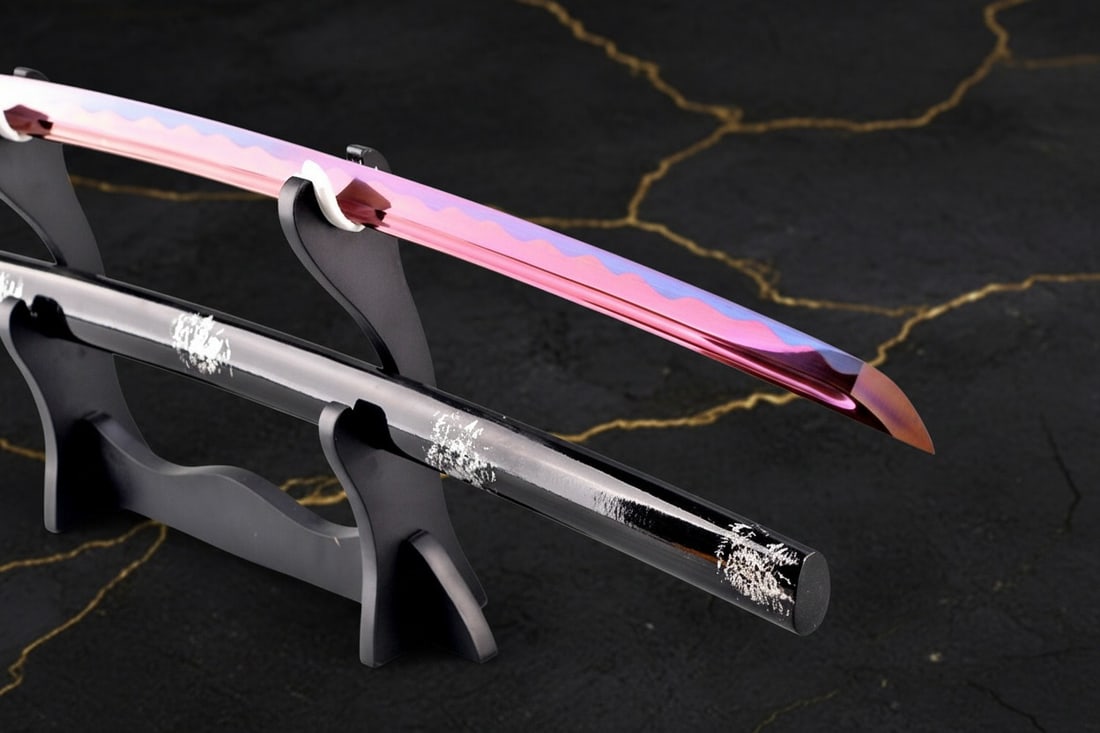 40" Hand-Forged T10 Steel Samurai Katana Sharp Functional Battle Sword Purple - 6