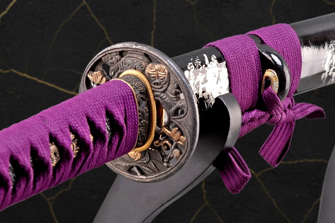 40" Hand-Forged T10 Steel Samurai Katana Sharp Functional Battle Sword Purple - 7