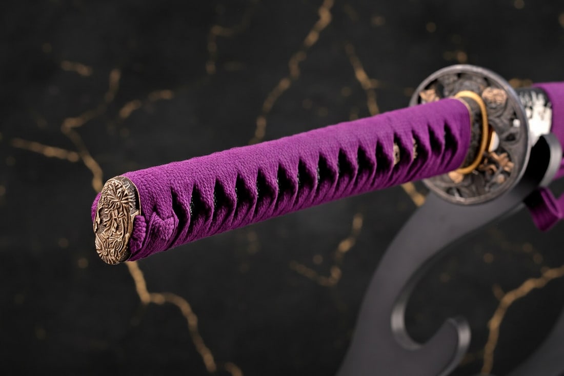 40" Hand-Forged T10 Steel Samurai Katana Sharp Functional Battle Sword Purple - 8