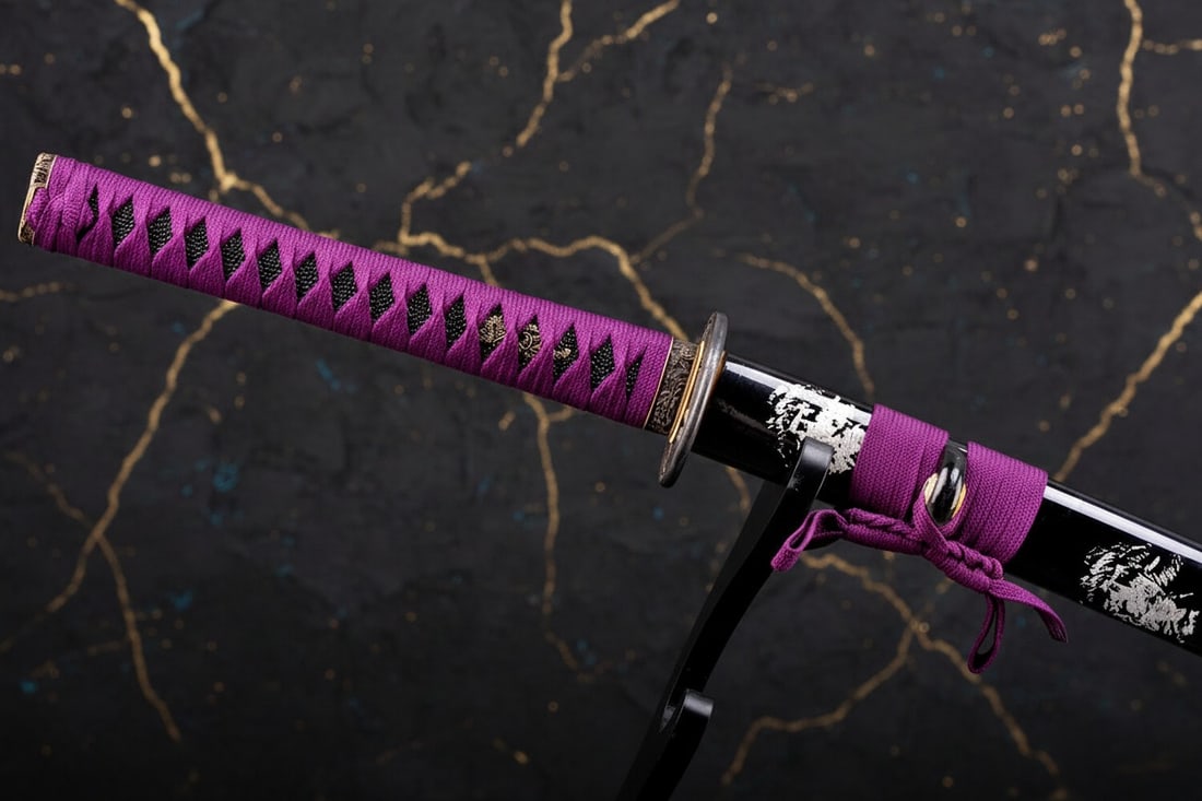 40" Hand-Forged T10 Steel Samurai Katana Sharp Functional Battle Sword Purple - 9