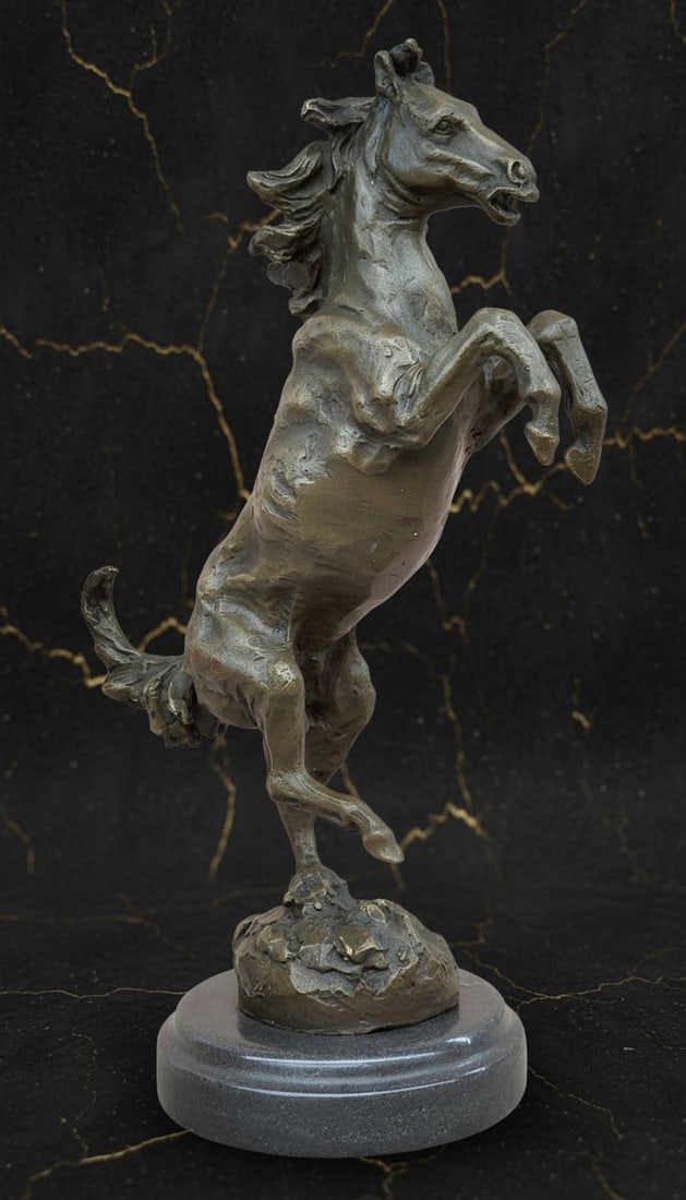 Vintage Bronze Rearing Horse Sculpture English Equestrian Figurine Statue - 2