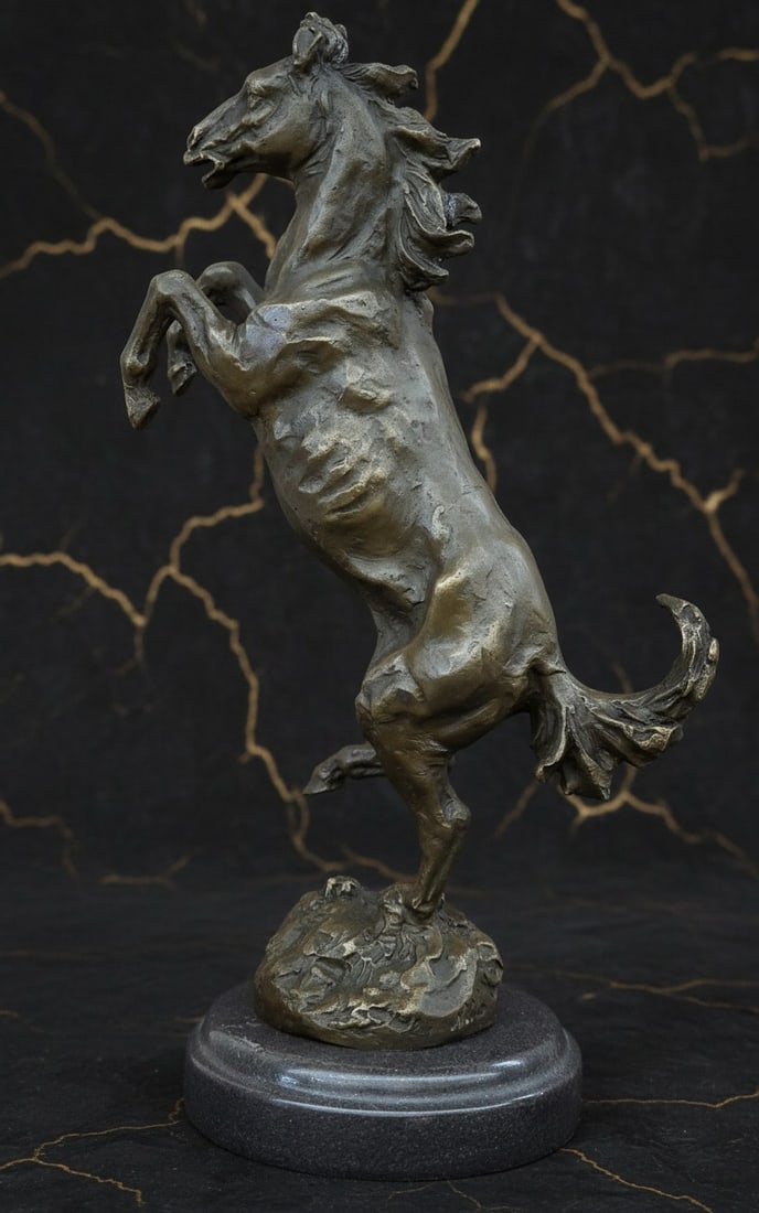 Vintage Bronze Rearing Horse Sculpture English Equestrian Figurine Statue - 4