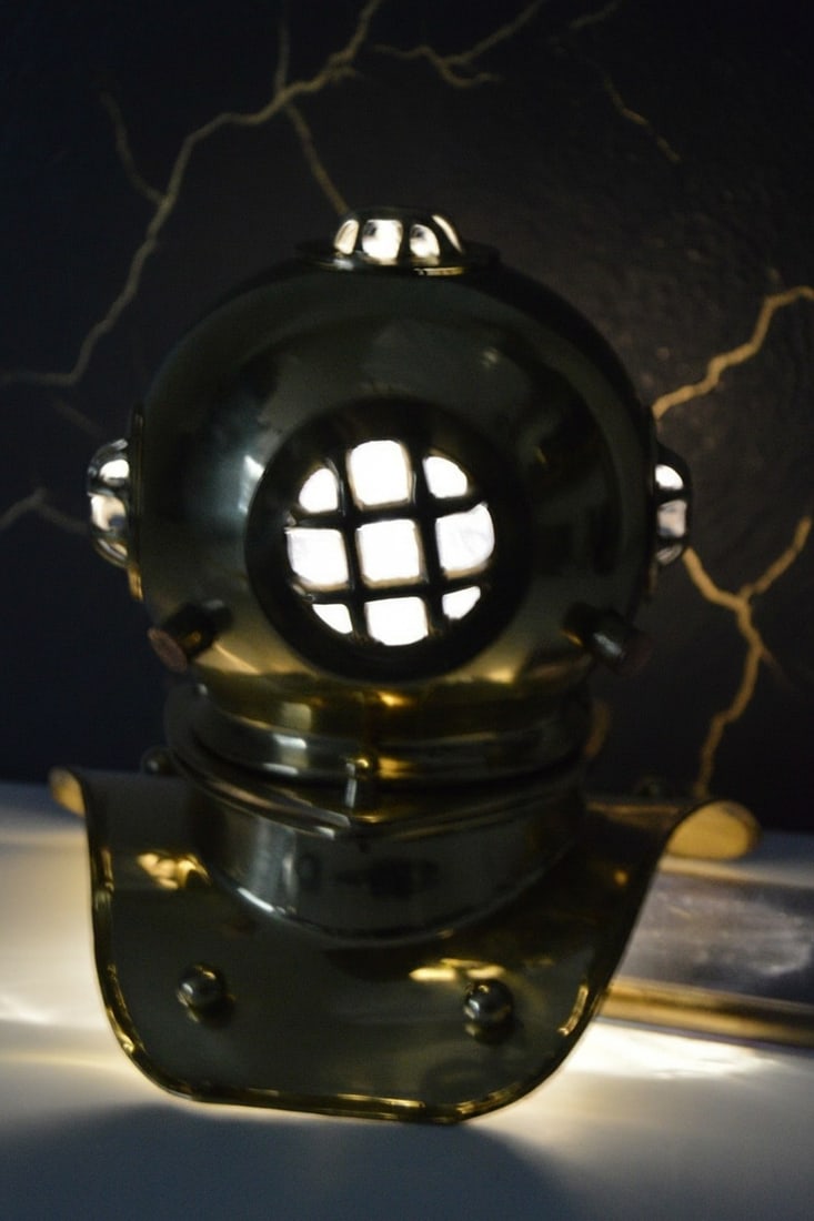 8" Nautical Deep Sea Diving Helmet Candle Holder Solid Brass Beach Decor - 10