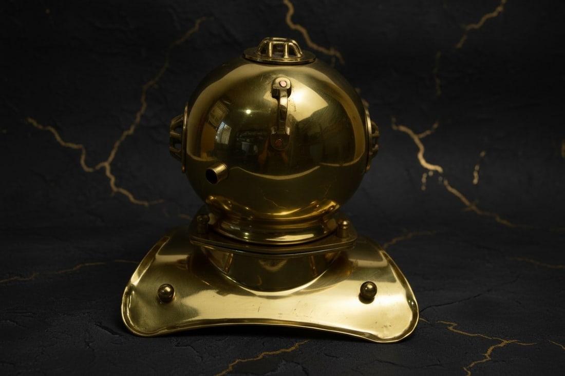 8" Nautical Deep Sea Diving Helmet Candle Holder Solid Brass Beach Decor - 2