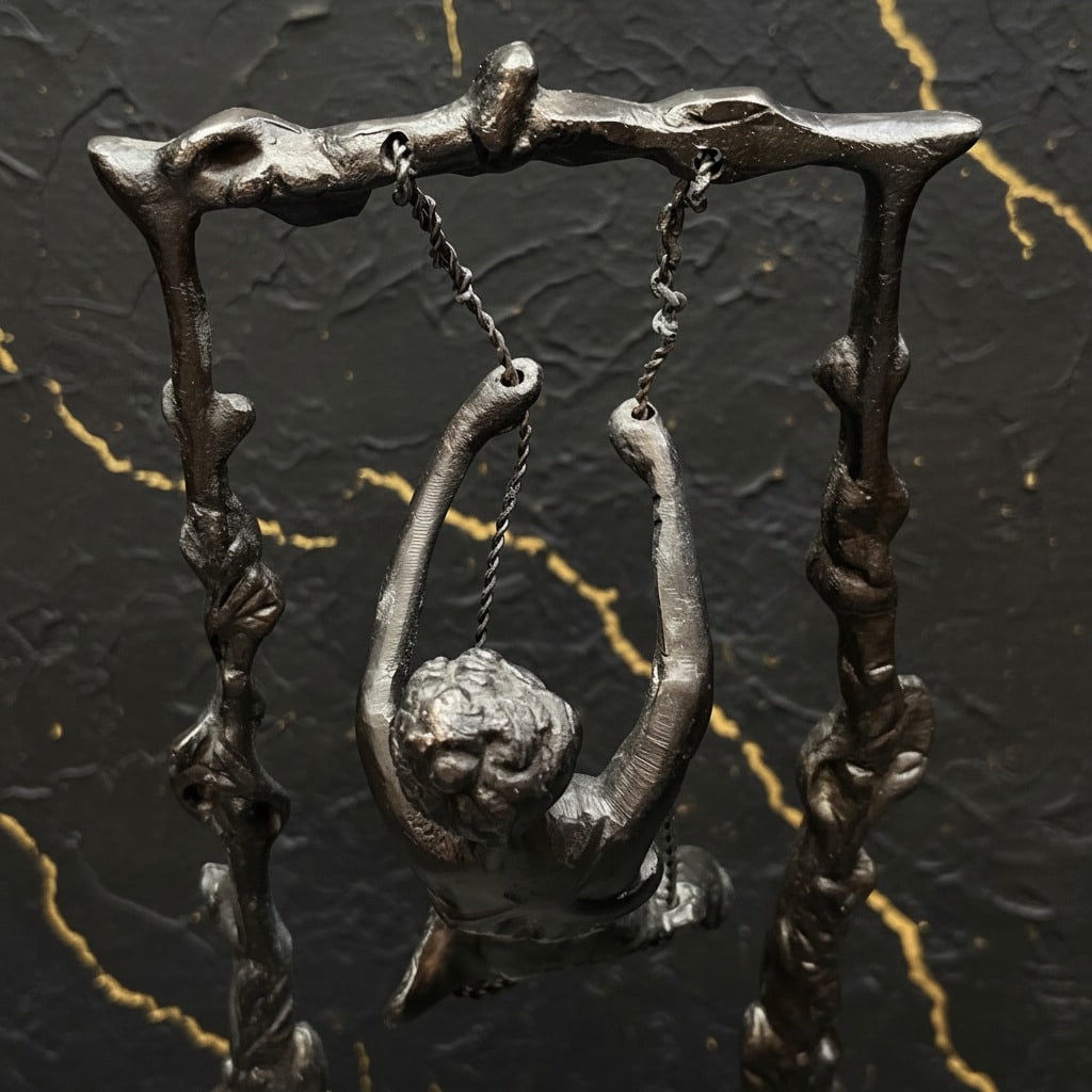 Art Nouveau Style Bronze Statue Girl on Swing Figurine Vintage Decor - 11