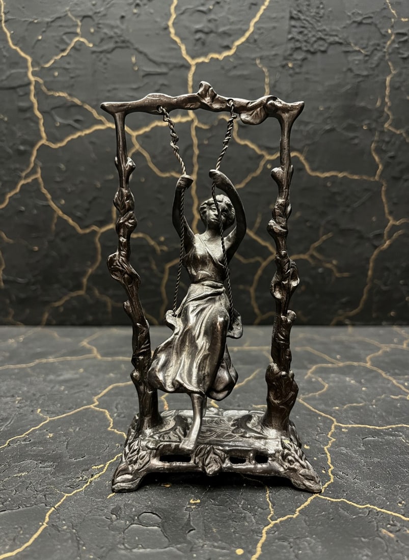 Art Nouveau Style Bronze Statue Girl on Swing Figurine Vintage Decor: Title:Art Nouveau Style Bronze Statue Girl on Swing Figurine Vintage Decor Description:This reproduction sculpture features a young girl on a swing, inspired by early 20th-century Art Nouveau design.