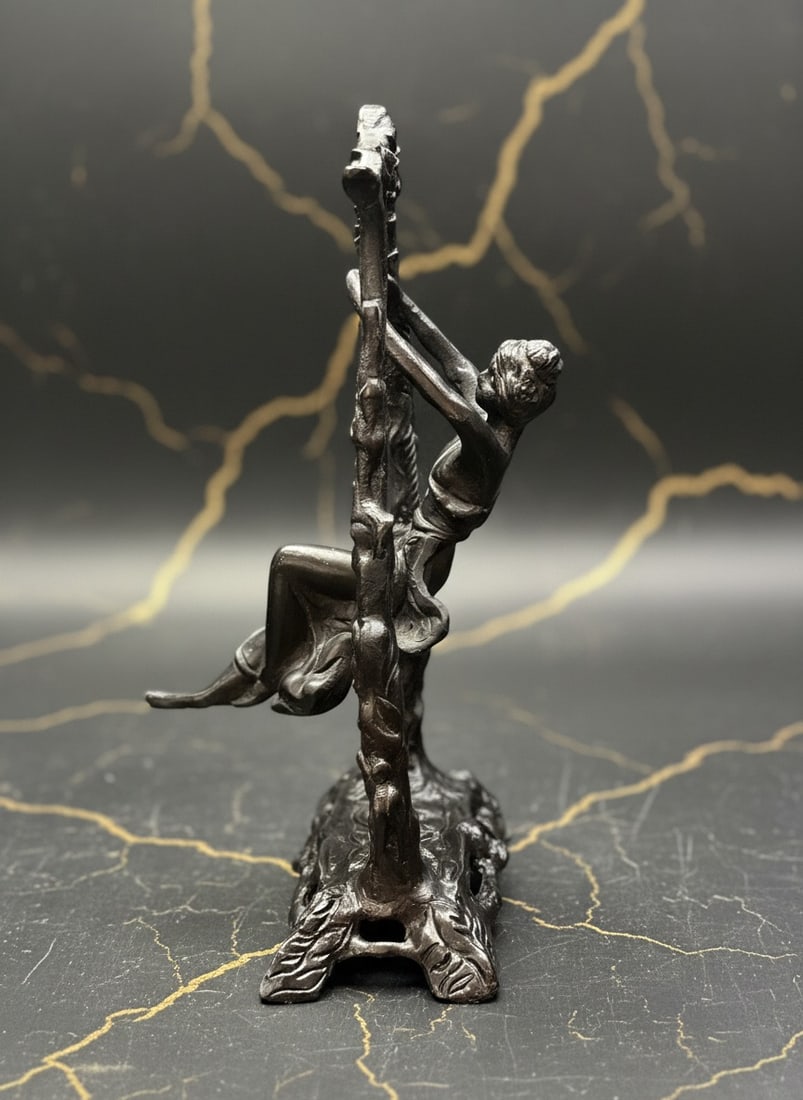 Art Nouveau Style Bronze Statue Girl on Swing Figurine Vintage Decor - 4