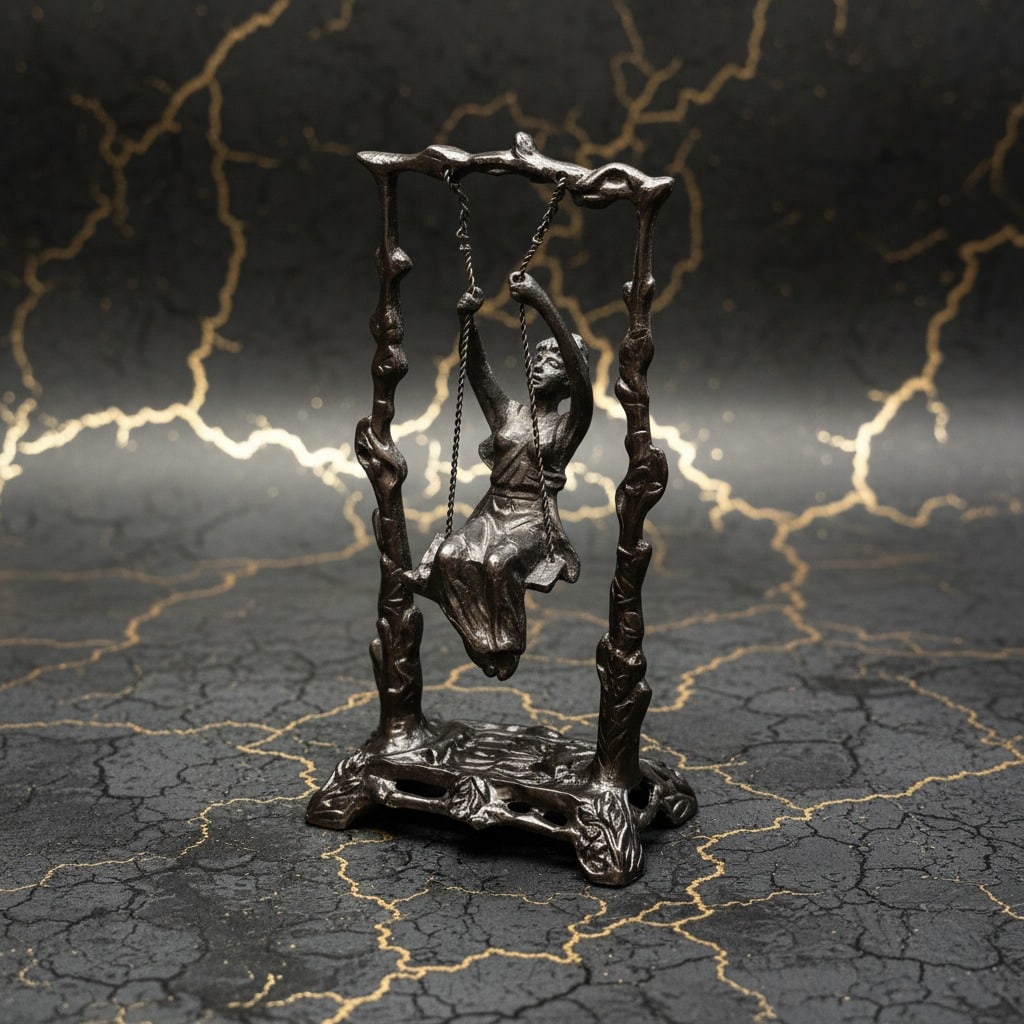 Art Nouveau Style Bronze Statue Girl on Swing Figurine Vintage Decor - 5