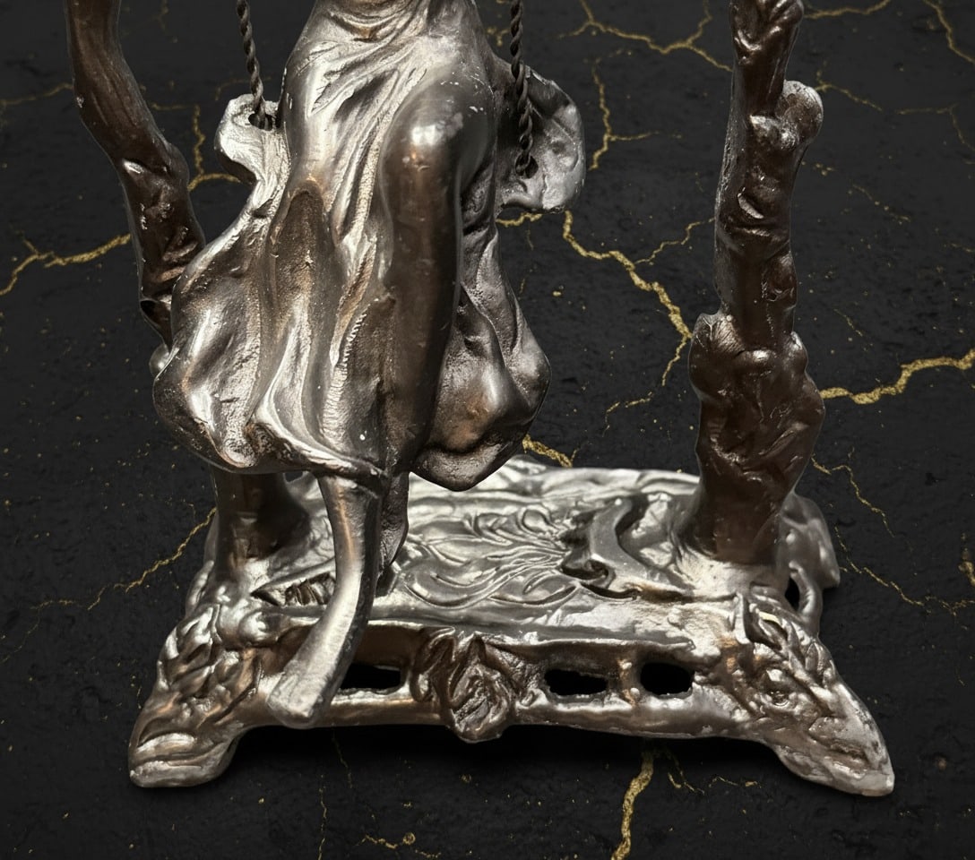 Art Nouveau Style Bronze Statue Girl on Swing Figurine Vintage Decor - 7